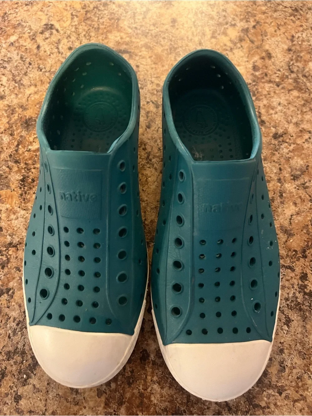 Native Teal Slip-On Shoes with White Toe Cap